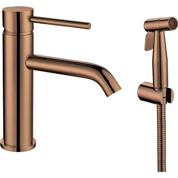 Vodovodní baterie SAPHO RHAPSODY stojánková umyvadlová baterie s bidetovou sprchou, růžové zlato mat 1209-09PG
