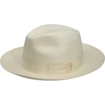 Šála Luxusní panamský klobouk AMADEO s širší krempou - Borsalino - bílá stuha Velikost: 56 cm