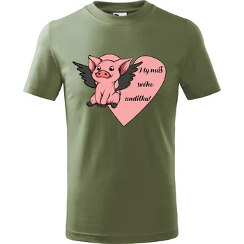 Chlapecké tričko DOBRÝ TRIKO Dětské tričko Prasátko andílek Velikost: 146/10 let, Barva: Khaki