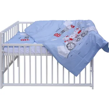 Dětská postýlka Postýlka se stahovacím bokem bílá s výbavou - ULY králíčci na modrém - Scarlett