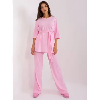 Růžový dámský casual komplet se širokými kalhotami LK-