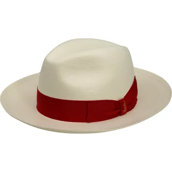 Šála Luxusní panamský klobouk AMADEO s širší krempou - Borsalino - červená stuha Velikost: 55 cm (S)
