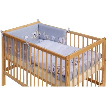 Dětská postýlka Postýlka přírodní s výbavou - TORO medvídci na měsíci šedá - Scarlett