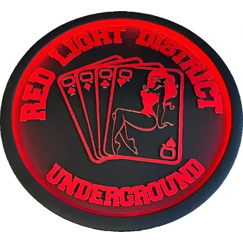 Ochranný autopotah Podsvícená tabule nad postel Red Light District - červený nápis, červené podsvícení
