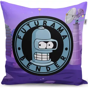 Polštář Dekorační polštář Futurama Bender Planeta s vysílači - Sablio - 50x50 cm