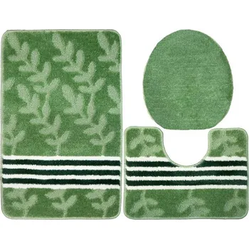 Koberec Sada koupelnových koberečků NATEL zelená, listí / pruhy