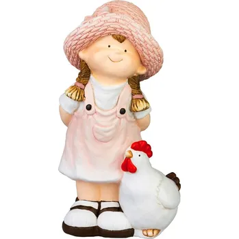 Dekorácia MagicHome, Dievčatko s kohútom, keramika, 15,5x25,5x44,5 cm