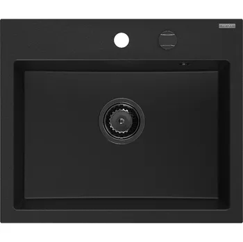 Granitový dřez MEXEN - Oscar granitový dřez 580 x 490 mm, černá, černý sifon 6519581000-77-B