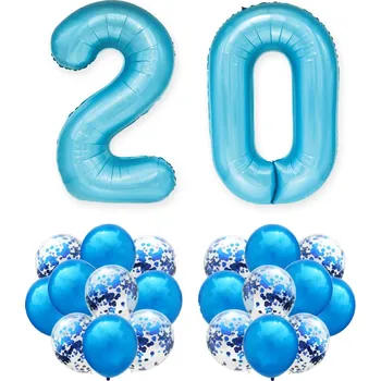 Balónek Sada MODRÁ k 20. NAROZENINÁM 100 cm VELKÉ balónky