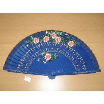 Karnevalový doplněk Vějíř dřevěný oboustranný - tmavě modrý - v24