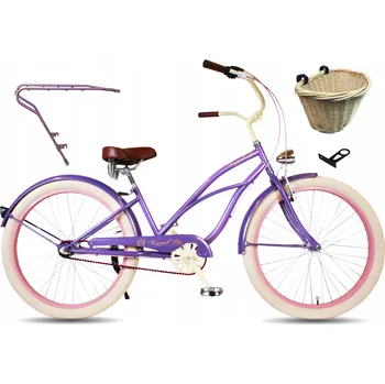 Městské kolo Dámské městské kolo 26" cruiser VIOLET RoyalBi fialové, nosič, košík