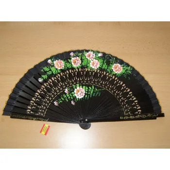 Karnevalový doplněk Vějíř dřevěný oboustranný - černý - v40