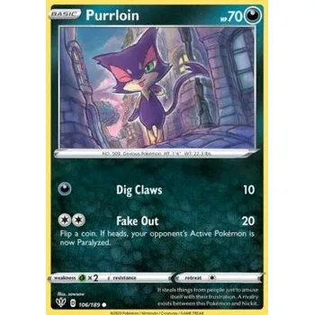Sběratelská karetní hra Pokémon DAA 106/189 Purrloin - Darkness Ablaze Stav: Near Mint, Verze: REVERSE HOLO