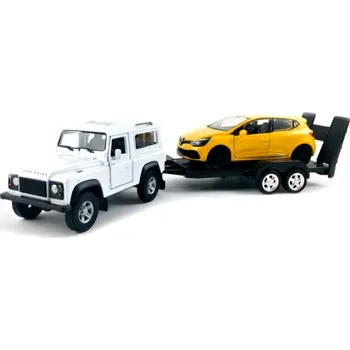 autíčko Welly Trailer set LR Defender, Renault Clio, 1:34