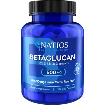 Přírodní produkt NATIOS Betaglucan, Betaglukany s Camu Camu, 500 mg, 90 veganských kapslí