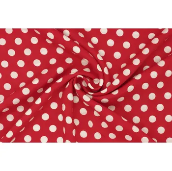 Šatová látka viskózová - Červená s puntíkem