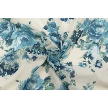 Popelín modré růže na smetanové