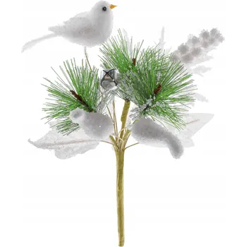 Vánoční dekorace Větvička MagicHome Vánoce, s ptáčkem, bílá 18 cm