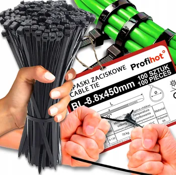 Stahovací páska Stahovací pásky, stahovací STAHOVACÍ PÁSKY sada, černé, UV, 8,8x450, 100 ks