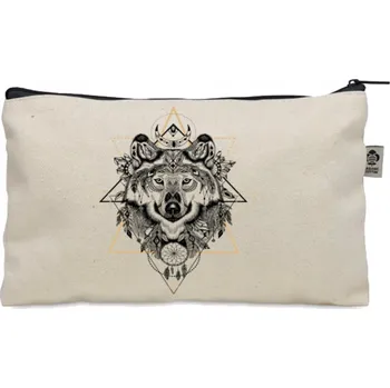 Kosmetická taška Kosmetická taštička béžová dárek ZVÍŘATA TOTEMICKÁ VLK KO_284