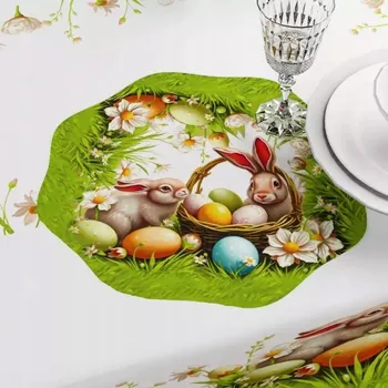 Prostěradlo Ubrus tištěný látkový velikonoční Králík v košíku kulatý průměr 30 cm