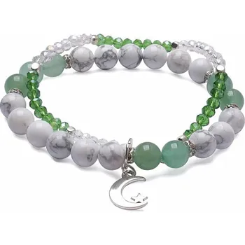 Náramek Howlit bílý a avanturín dvouřadý náramek se skleněnými korálky obvod cca 17 až 22 cm