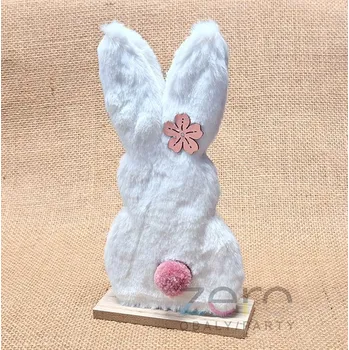 Velikonoční dekorace Zajíc dřevěný plyšový stojicí 25 cm - bílý