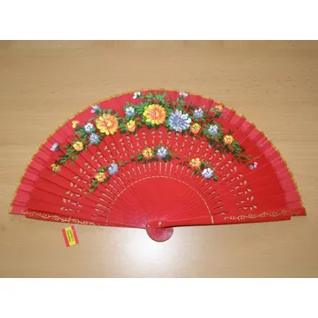 Karnevalový doplněk Vějíř dřevěný oboustranný - červený - v36