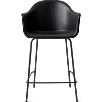Barová židle Audo Copenhagen, Barová židle s opěradlem Harbour s područkami kožená na černých nožkách 102 cm černá - Formadore