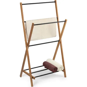 Držák na ručník Stojan na ručníky Kadax dřevěný volně stojící béžový/černý se 4 rameny