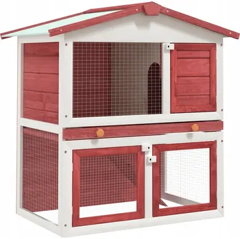 Klec pro králíka, 3 dvířka, červená, dřevěná
