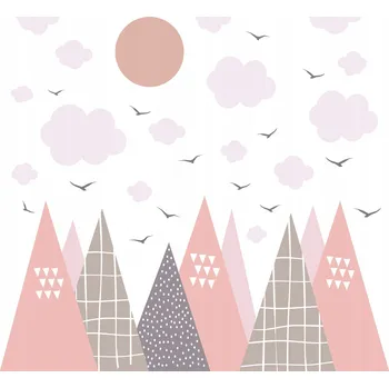 Obraz NÁLEPKY NA ZEĎ PRO DĚTI SVĚTLE RŮŽOVÉ HORY SKANDINÁVSKÝ STYL SADA