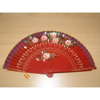 Karnevalový doplněk Vějíř dřevěný oboustranný - vínový - v26