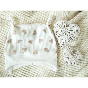 Kojenecká čepice AMÁLKA Bavlněná žebrovaná čepička, srdíčka Velikost: 80-86