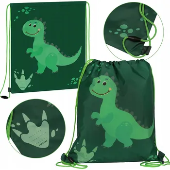 Školní sáček Zelený sáček na boty do TV, školní vak na rameno Dinosaurus pro chlapce 32x38cm