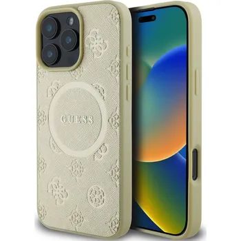 Telefonní příslušenství Guess Saffiano Peony Stamp MagSafe Zadní Kryt pro iPhone 16 Pro Gold Guess Saffiano Peony Stamp MagSafe zadní kryt je dokonalý doplněk pro váš telefon i váš outfit, který kombinuje funkčnost a styl v
