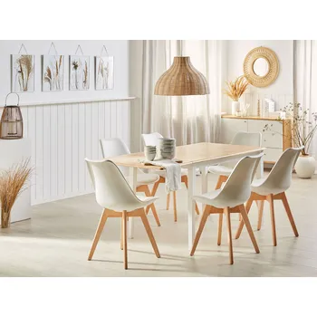 Jídelní stůl Jídelní stůl stolní světlo z hnědého dřeva ze dřeva 76 x 120 x 75 cm, bílé nohy, rozšiřující list Beliani