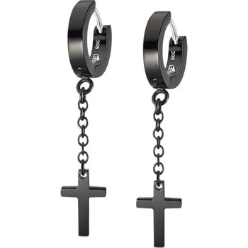 Náušnice Ocelové náušnice s přívěskem kříže černé | Elegantní design | Kvalitní zpracování | Pánské naušnice | Pánské šperky | ROMERO chirurgická ocel