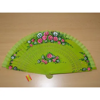 Karnevalový doplněk Vějíř dřevěný oboustranný - světle zelený - v18