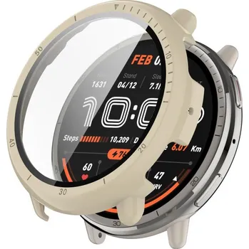 Příslušenství k chytrým hodinkám VSECHNONAMOBIL 105101 PC FULL COVER Plastový kryt se sklem pro Amazfit Active 2 béžový
