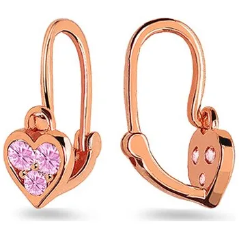 Náušnice Náušnice z růžového zlata pro novorozeně Srdíčka se zirkony, 14K IZ18012RR + dárkové balení LUXUS zdarma