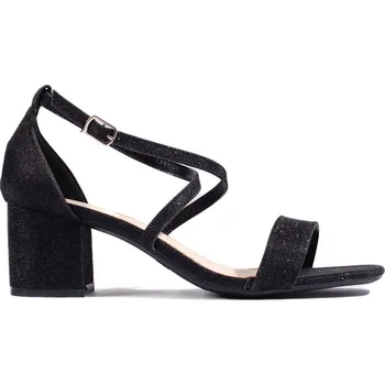 Dámské sandále Černé třpytivé sandály na sloupkovém podpatku 1-219B Velikost: 37