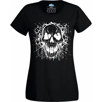Dámské tričko Rozteklá Černobílá Lebka v Temnotě (Velikost: 4XL, Barva: Černá)