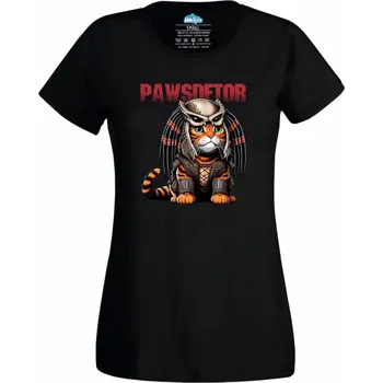 Dámské tričko Predátor Oranžová Kočka Pawsdetor (Velikost: 4XL, Barva: Černá)