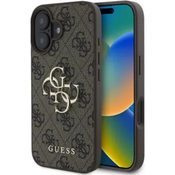 Pouzdro na mobilní telefon Guess PU 4G Metal Logo Zadní Kryt pro iPhone 16 Brown Prémiový zadní kryt Guess PU 4G Metal Logo se vyznačuje elegantním, charakteristickým 4G vzorem, doplněným o logo GUESS. Kryt je vyrobený z lehké
