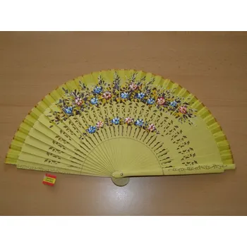 Karnevalový doplněk Vějíř dřevěný oboustranný - světle žlutý - v22