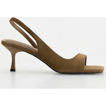 Dámské sandále Reserved - Semišové sandály na podpatku - tmavě hnědá - 578CP-89X - 578CP-89X-37