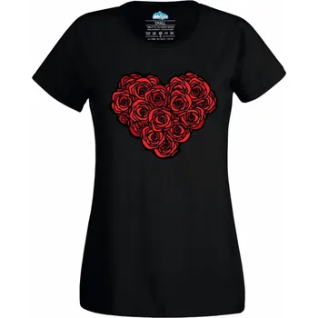 Dámské tričko Srdce z růží Red Roses Heart (Velikost: 4XL, Barva: Černá)