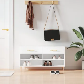 Botník Nábytek XL Botník bílý s vysokým leskem 102 x 35 x 55 cm kompozitní dřevo 829726