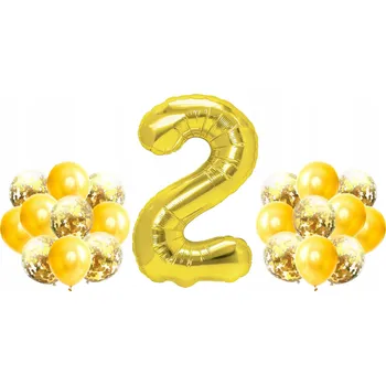 Balónek Zlatá sada na 2. narozeniny 100cm balónky konfety